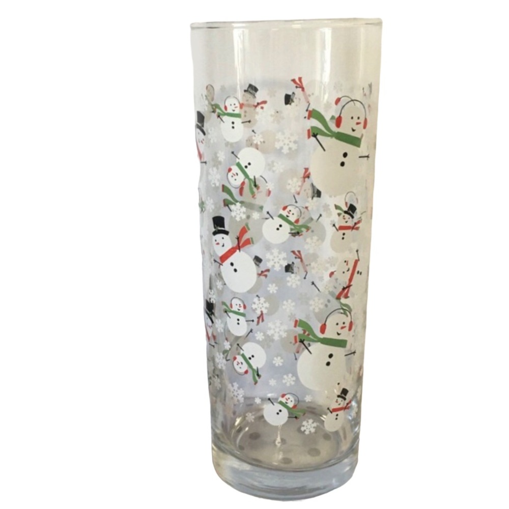 Xmas Barware Snowman Cera Tom Collins tall glass Clear glass with snowmen